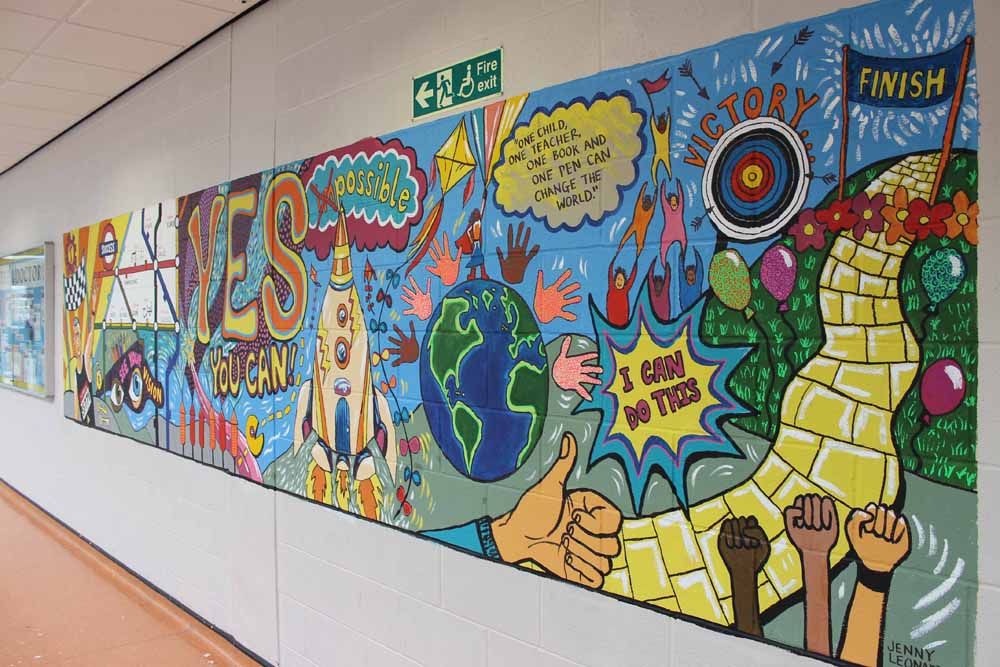 A corridor mural the young people painted, walked past daily, and claimed.
